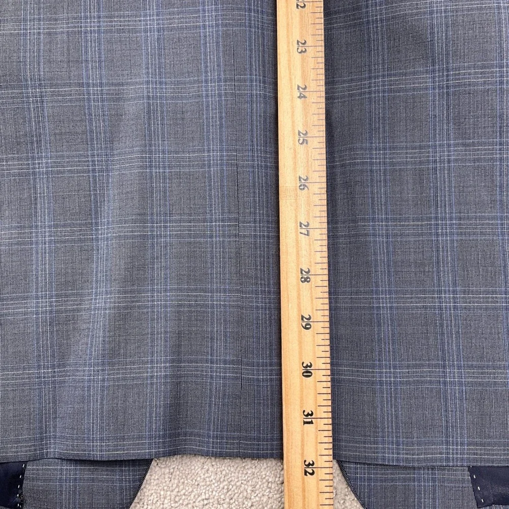 Austin Reed Ticknors Suit Mens 46L 39W 35L Gray Blue Plaid Classic 2 Button Wool